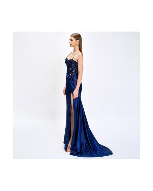 Bariano Women's Blue Beaded Sequin Gown - magambanetwork.com