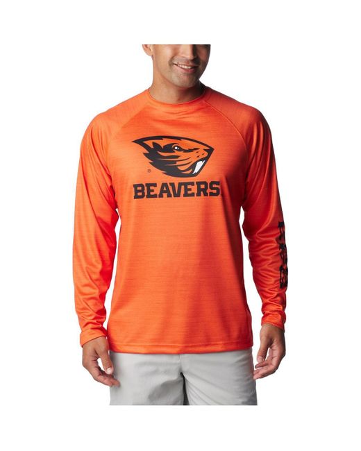 Columbia Orange Oregon State Beavers Pfg Terminal Tackle Omni-shade Raglan Long Sleeve T-shirt for men