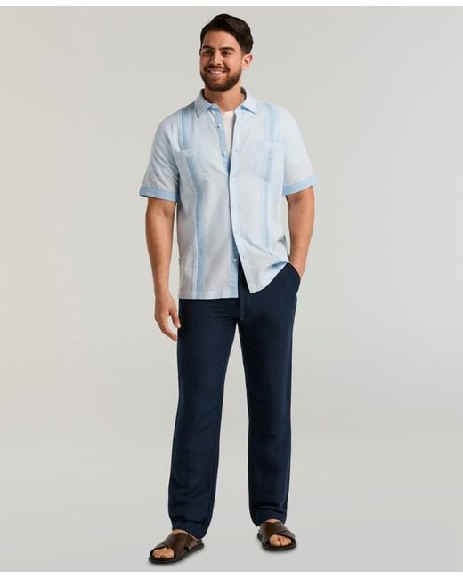 Cubavera Blue Linen Blend Drawstring Pant for men