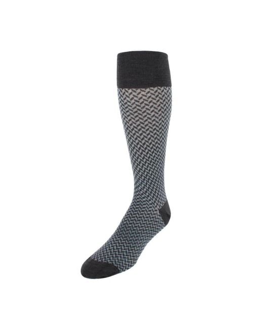 Trafalgar Black Benoit Herringbone Patterned Mid-calf Merino Wool Socks (1 Pair) for men