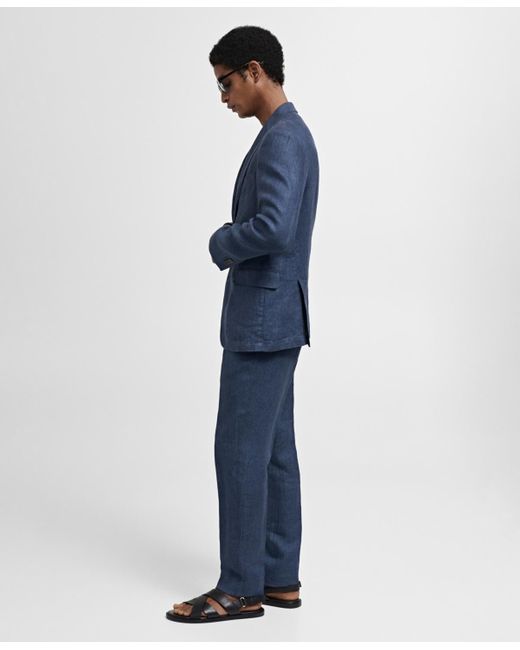 Mango Blue 100% Herringbone Linen Slim Fit Suit Jacket for men