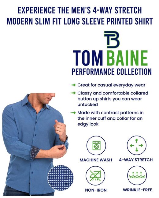Tom Baine Red Slim Fit Performance Solid Button Down Shirt for men
