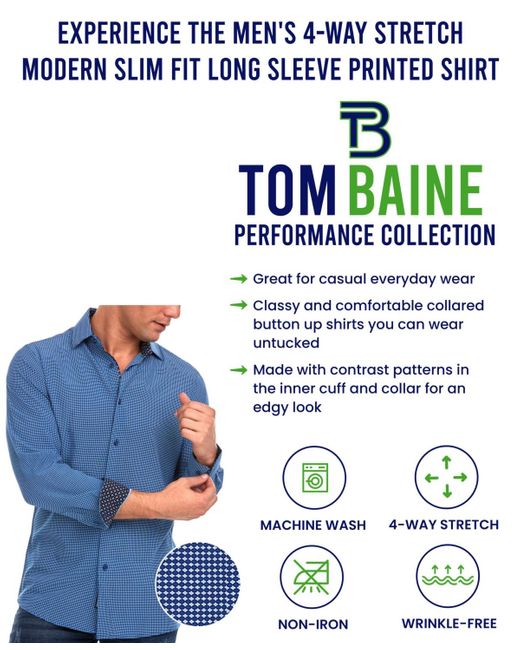 Tom Baine White Slim Fit Performance Solid Button Down Shirt for men