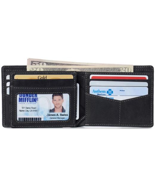 Alpine Swiss Black Commuter Rfid Bifold Wallet 2 Id Windows Divided Bill Section for men