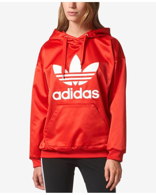 adidas Satin Trefoil Hoodie in Red | Lyst