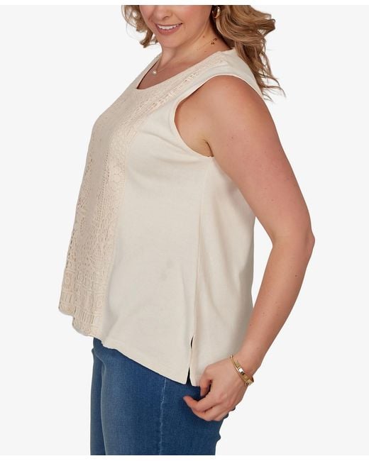 Ruby Rd Natural Plus Size Crochet Front Sweater Tank