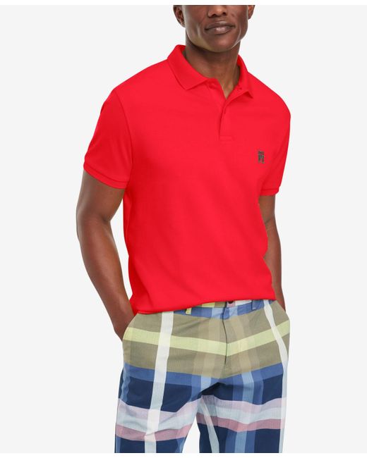 Tommy Hilfiger Red Short Sleeve Interlock Monogram Polo Shirt for men