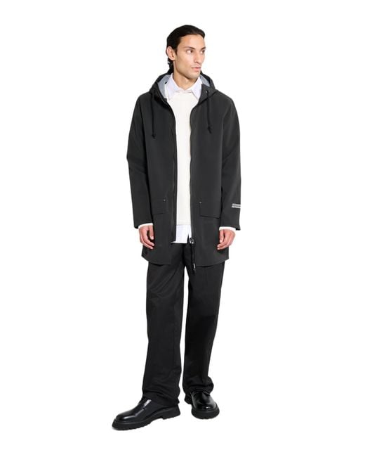 Stutterheim Black Stockholm Patch Matte Raincoat for men