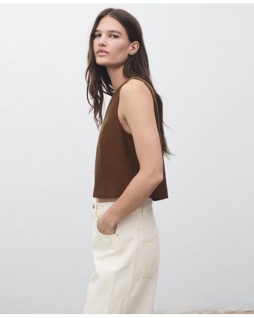 Mango Brown Buttoned Crop Top