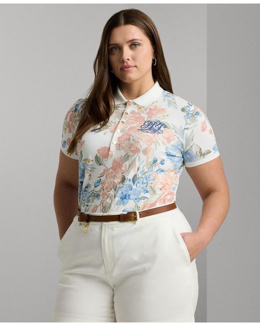 Lauren by Ralph Lauren Gray Plus Size Floral Polo Shirt