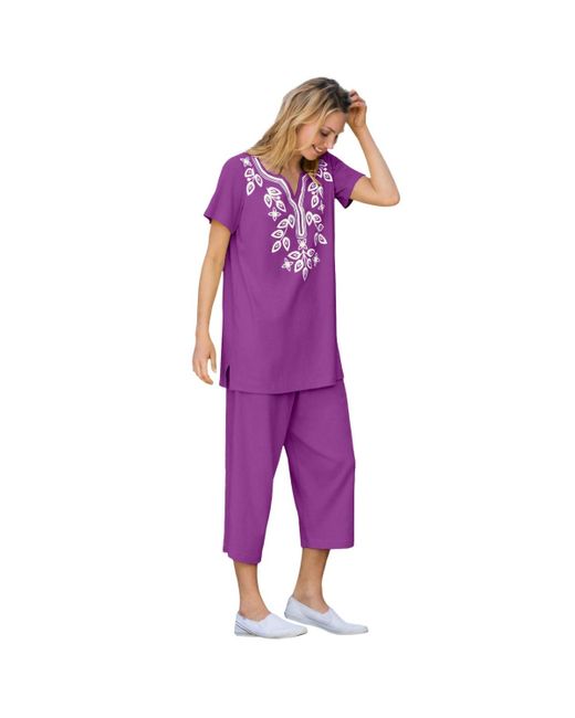 Woman Within Purple Plus Size Printed Tunic And Capri Set