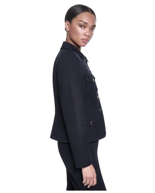Karl Lagerfeld Blue Cropped Collared Neck Jacket