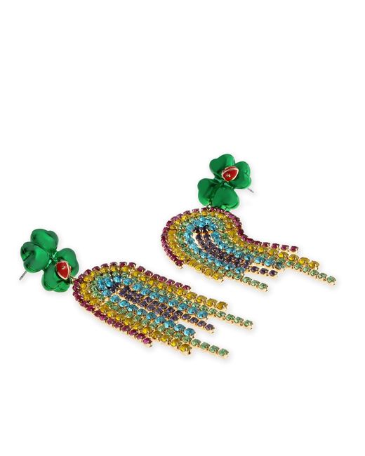 Betsey Johnson Green Faux Stone Paddy's Princess Shamrock Rainbow Chandelier Earrings