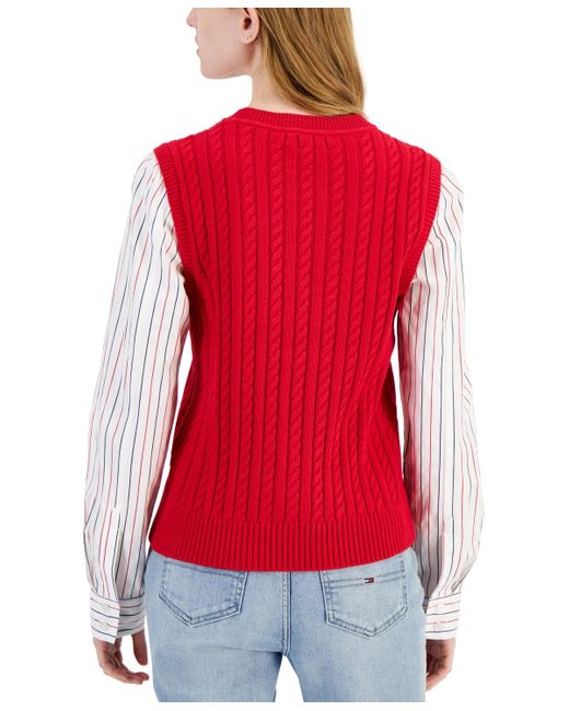 Tommy Hilfiger Red Striped Laye-look Sweater Vest