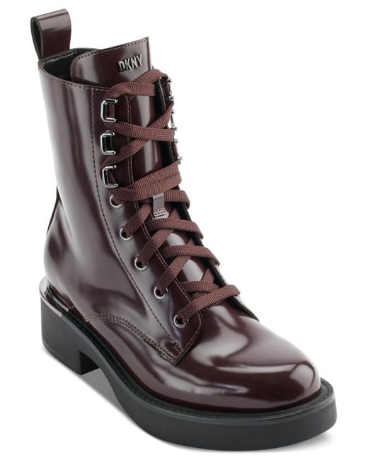 DKNY Brown Talma Lace-up Combat Boots