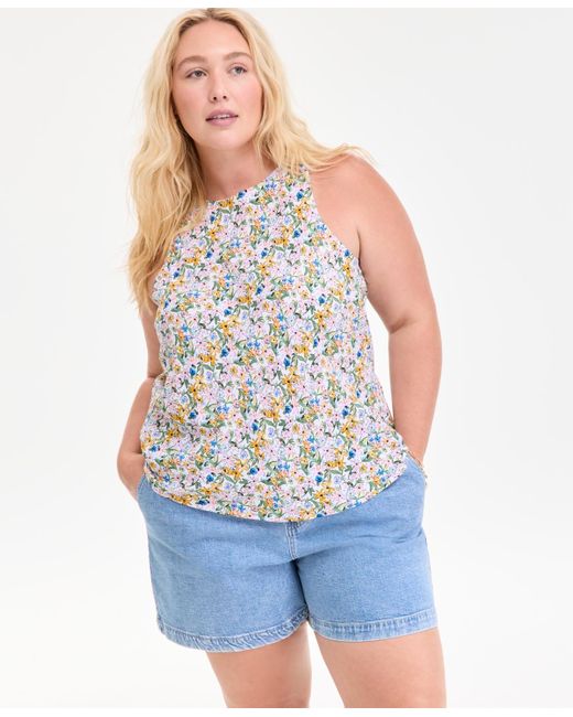 On 34th Blue Trendy Plus Size Floral-print Tank Top
