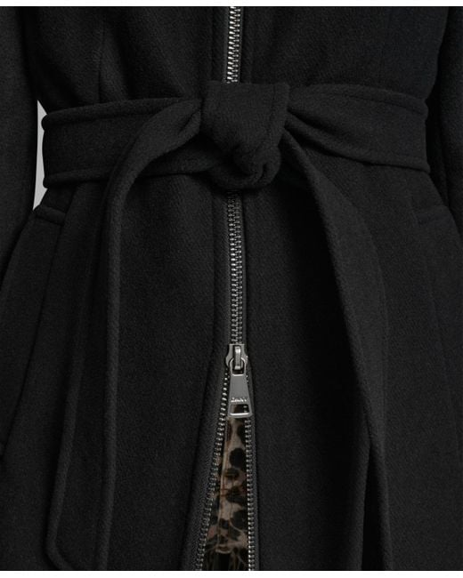 DKNY Black Collared Neck Belted Coat