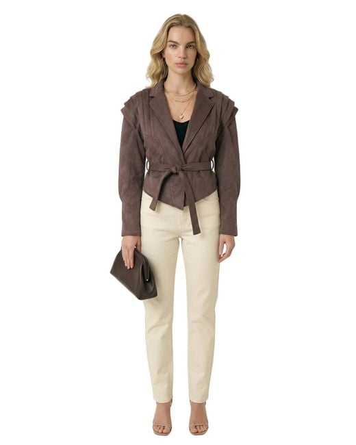 Modenaire Brown Structured Belted Jacket