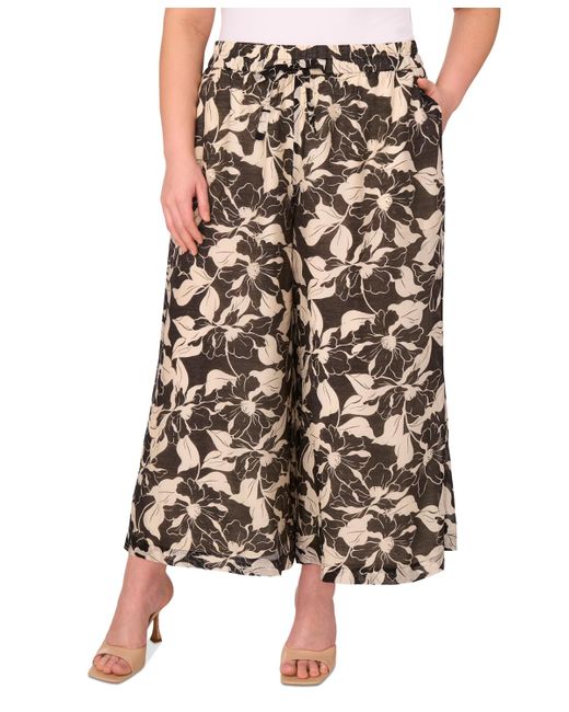 Vince Camuto Brown Plus Size Floral-print Drawstring Pants