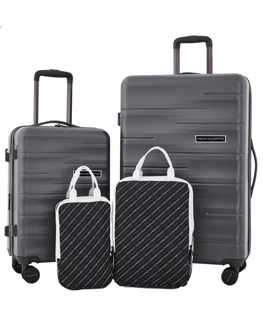 French Connection Black 4pc Expandable Rolling Hardside luggage Set