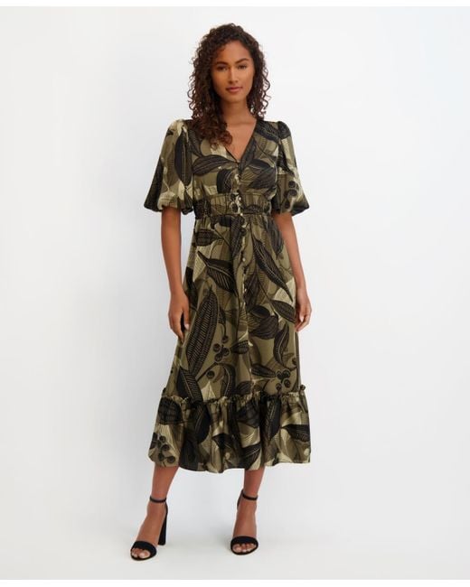 Kensie Floral-print Puff-sleeve Maxi Dress in Green | Lyst