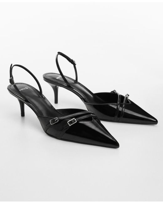 Mango Black Buckle Detail Slingback Heeled Shoes