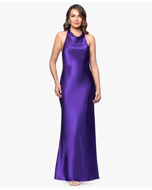 sachin and babi light blue dress The Cleo Halter Satin Maxi Dress Lilac