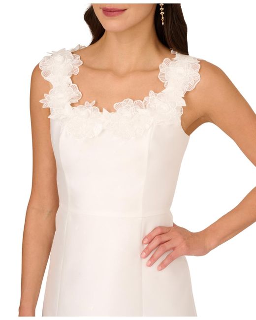 Adrianna Papell White Mikado Embellished Sheath Dress