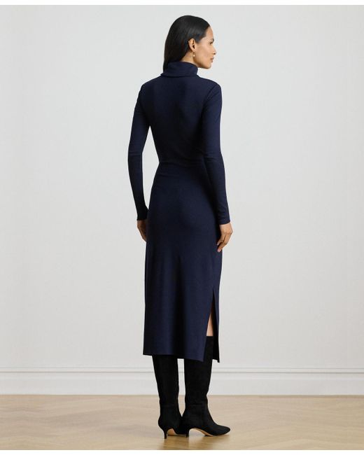 Ralph Lauren Blue Tie-front Turtle Neck Dress