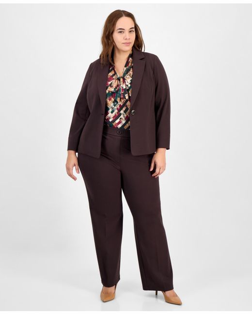 Kasper Black Plus Size Printed Tie-neck Sleeveless Top