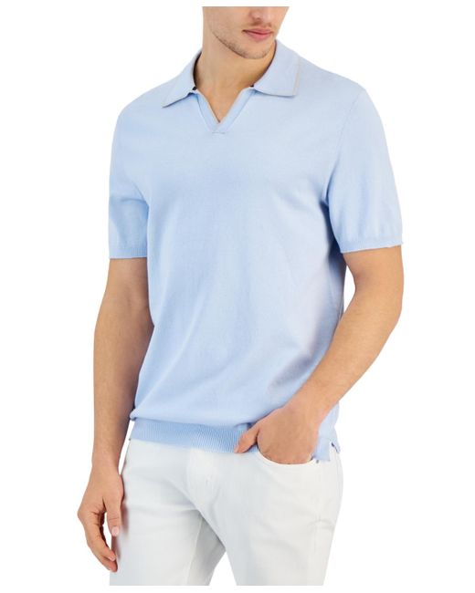 Alfani Blue Short Sleeve Open-collar Polo Sweater for men