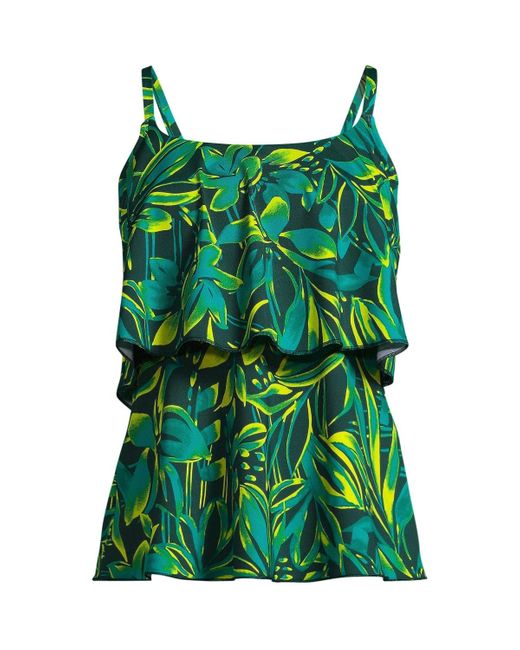 Lands' End Green Chlorine Resistant Tiered Tankini Swimsuit Top
