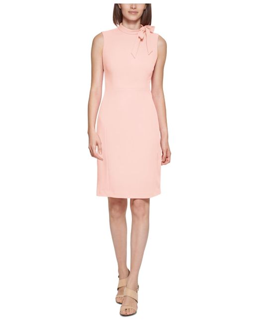 Calvin Klein Pink Tie-neck Sleeveless Bodycon Dress
