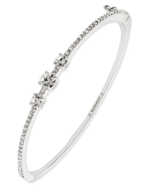 Givenchy White Silk Crystal Stone Gold-tone Bangle Bracelet