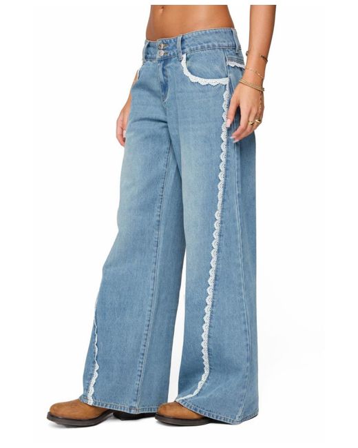 Edikted Blue Alisha Lacey Low Rise Jeans