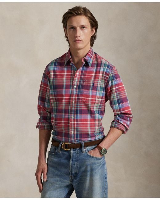 Polo Ralph Lauren Red Classic-fit Plaid Oxford Shirt for men