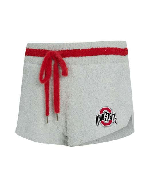 Concepts Sport White 2-piece Gray/scarlet Ohio State Buckeyes Whitley Long Sleeve Hoodie Top And Shorts Set