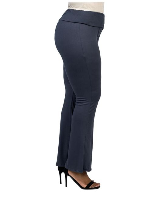 24seven Comfort Apparel Blue Plus Size Bell Bottom Foldover Waist Pants