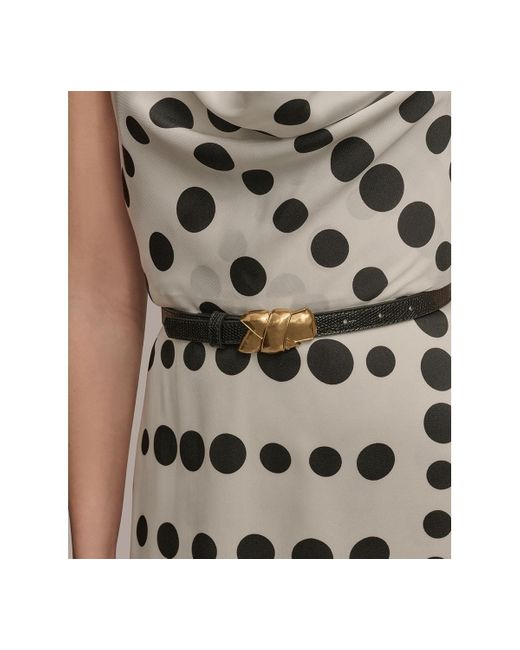 Donna Karan Natural Polka-dot Belted A-line Dress