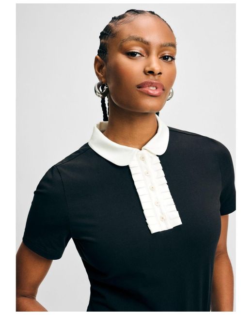 Isaac Mizrahi New York Blue Ruffle Detail Peter Pan Tee