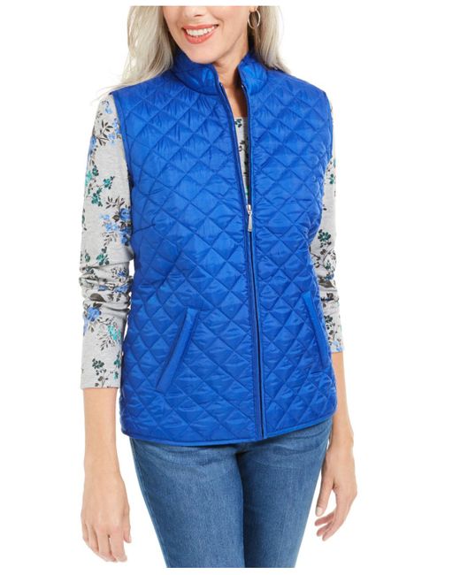 Karen Scott Synthetic Petite Quilted Puffer Vest, Created For Macy's in Ultra Blue (Blue) Lyst
