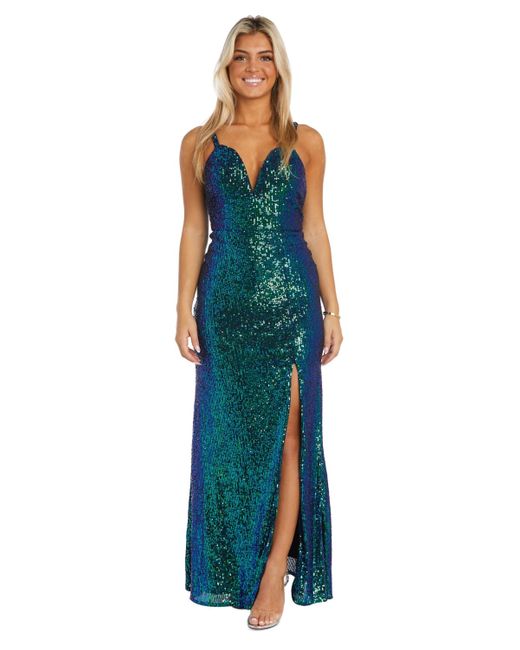 Nightway Blue Sequined Sweetheart-neck Sleeveless Gown