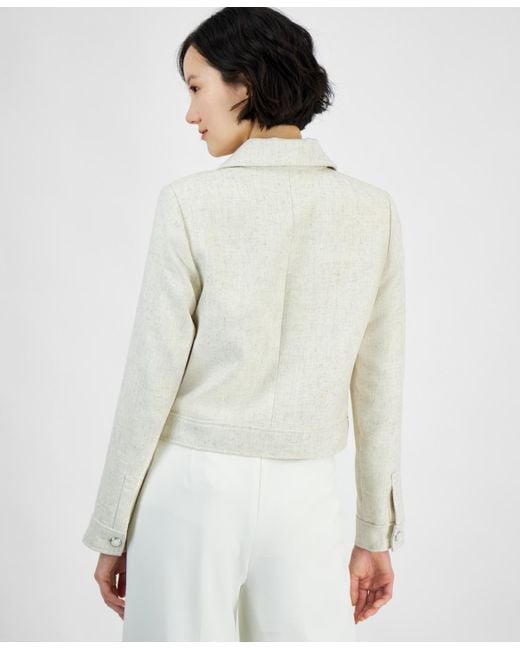 Tahari White Cropped Button-front Tweed Jacket