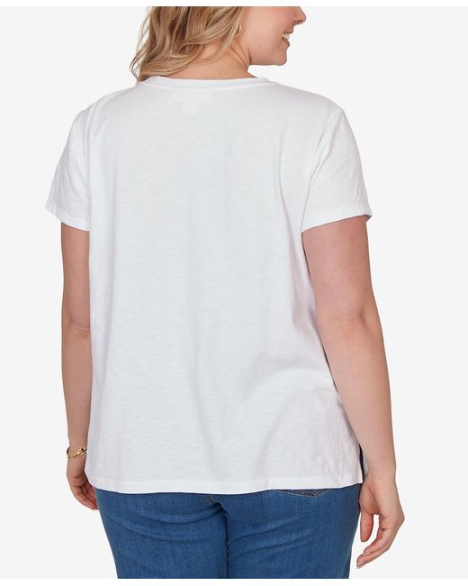 Ruby Rd White Plus Size Paisley Lace Solid Knit T-shirt