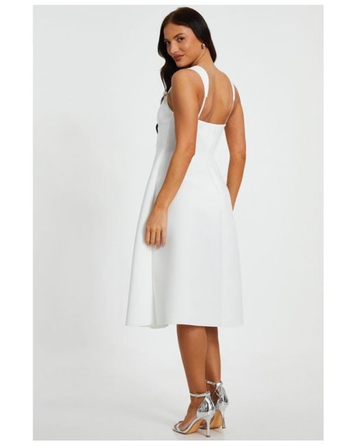 Quiz White Scuba Foam Midi Skater Dress