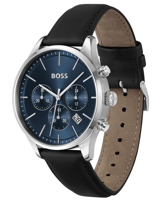 Boss Boss Chronograph Avery Black Leather Strap Watch 42mm for men