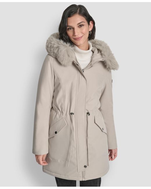 DKNY Women's Natural Trim Hooded Anorak Puffer Coat
