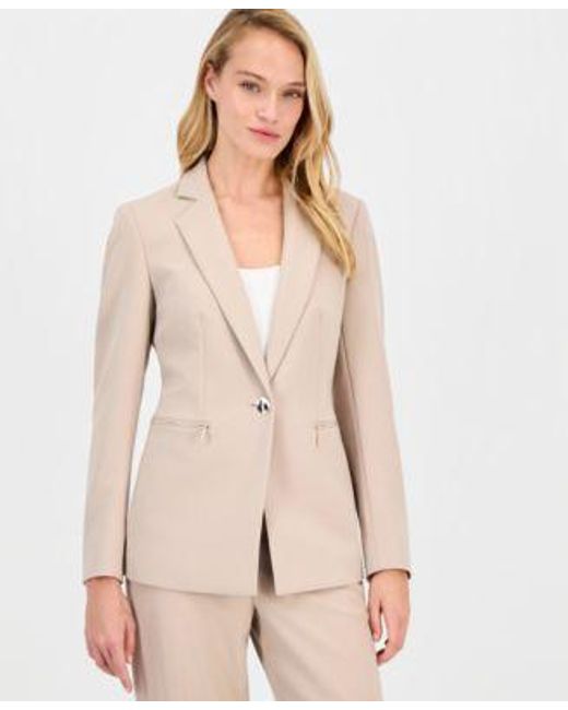 Anne Klein Natural Notch Collar One Button Jacket High Rise Wide Leg Pants