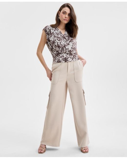 INC International Concepts Multicolor Printed Ruched-shoulder Top