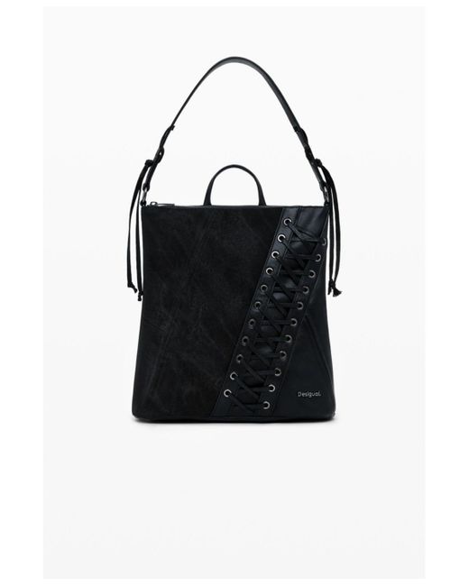Desigual Black Small Corset-effect Leather Backpack